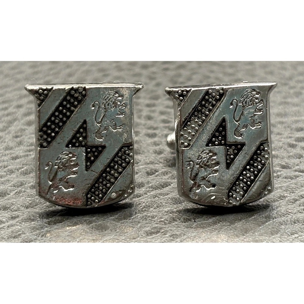 Vintage Hickok Heraldic Lion Crest Shield Cufflinks Silver Tone